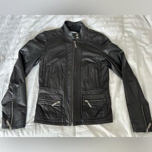 Calvin Klein Fitted Leather Motorcycle Jacket
